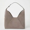 Borse A Mano & Shopper-Brunello Cucinelli Borsa Hobo BC Duo in vitello scamosciato Grigio Scuro (C8212)