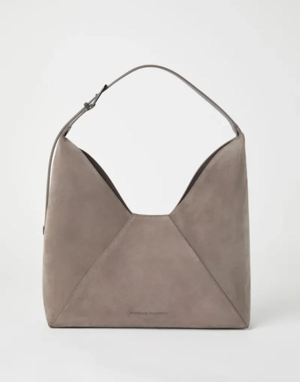 Borse A Mano & Shopper-Brunello Cucinelli Borsa Hobo BC Duo in vitello scamosciato Grigio Scuro (C8212)