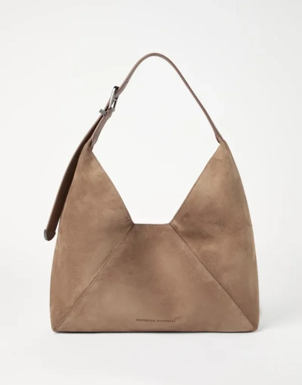 Borse A Mano & Shopper-Brunello Cucinelli Borsa Hobo BC Duo in vitello scamosciato Tabacco (C7275)