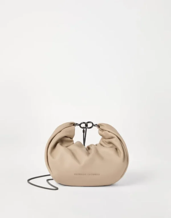 Borse A Tracolla & Zaini-Brunello Cucinelli Borsa Hobo Brioche in pelle Soft con Precious Chain Beige (C3251)