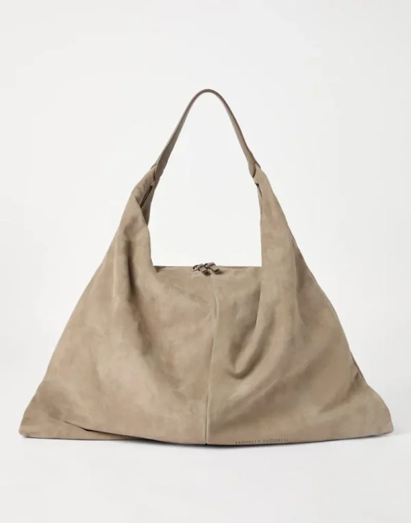 Borse A Mano & Shopper-Brunello Cucinelli Borsa Hobo Swing in camoscio Grigio Chiaro (C5859)