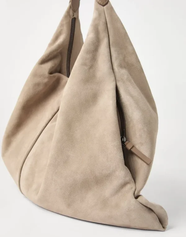 Borse A Mano & Shopper-Brunello Cucinelli Borsa Hobo Swing in camoscio Grigio Chiaro (C5859)