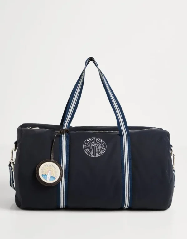 Accessori-Brunello Cucinelli Borsa in gabardina di cotone techno idrorepellente con stampa Surf Blu Navy (C1086)