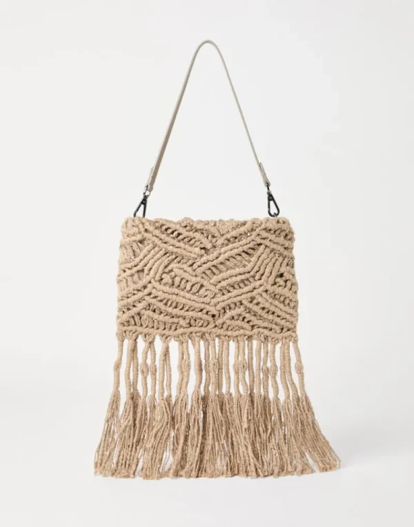 Borse A Mano & Shopper-Brunello Cucinelli Borsa in maglia OPERA Dazzling Macramé in seta e lino fatta a mano Beige (CPS17)