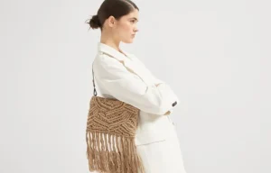 Borse A Mano & Shopper-Brunello Cucinelli Borsa in maglia OPERA Dazzling Macramé in seta e lino fatta a mano Beige (CPS17)