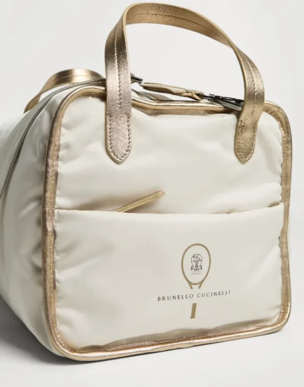 Borse-Brunello Cucinelli Borsa in nylon opaco e vitello lamé con logo Tennis Avorio (C706)