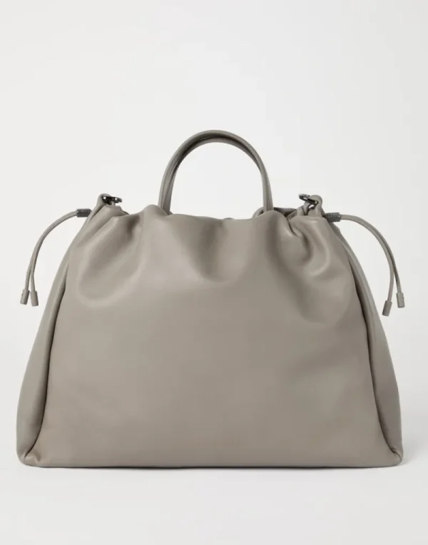 Borse A Tracolla & Zaini-Brunello Cucinelli Borsa Shopper Mellow grande in pelle Soft con monile Grigio Chiaro (C8195)