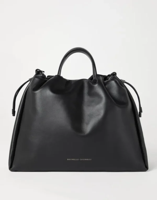 Borse A Tracolla & Zaini-Brunello Cucinelli Borsa Shopper Mellow grande in pelle Soft con monile Nero (C101)