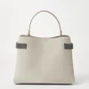 Borse A Mano & Shopper-Brunello Cucinelli Borsa Top-Handle Essence in camoscio con Precious Bands Taupe (C2657)