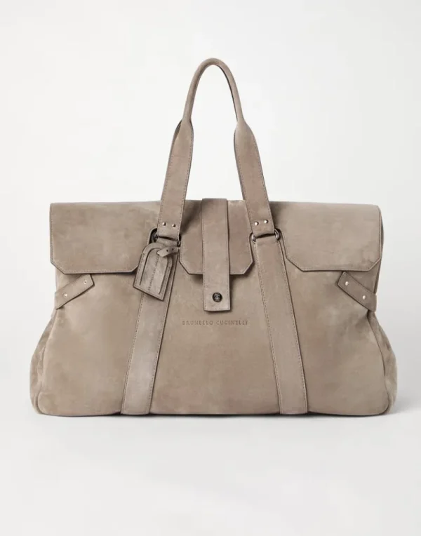 Borse-Brunello Cucinelli Borsa Weekender Country in camoscio Grigio Pietra (C1929)