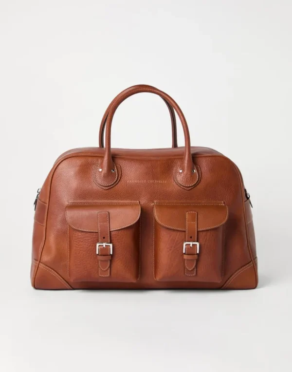 Borse-Brunello Cucinelli Borsa Weekender in vitello con grana Ramato (C6608)