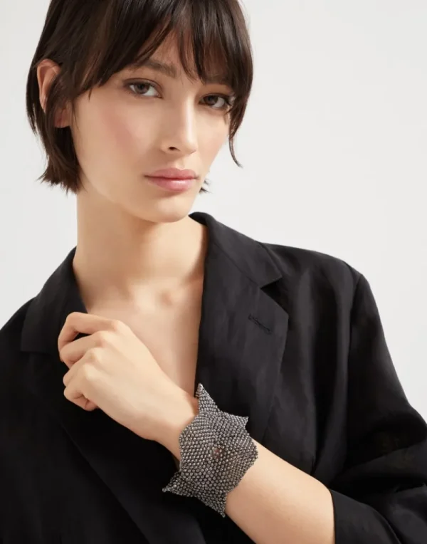 Event Dressing-Brunello Cucinelli Bracciale Flower Sculptured in Argento sterling 925 Lignite (C044)