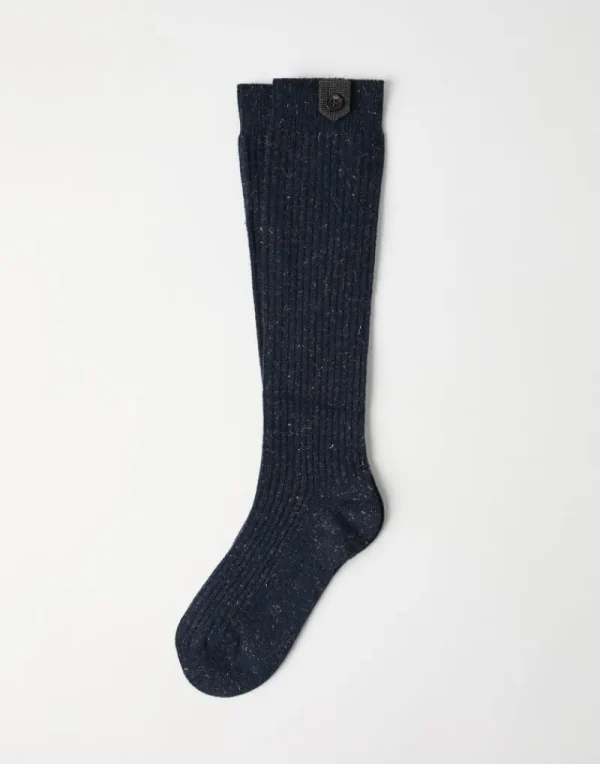 Altri Accessori-Brunello Cucinelli Calzini in cashmere Sparkling con Precious Button Tab Blu (C7186)