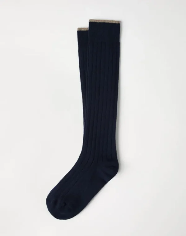 Altri Accessori-Brunello Cucinelli Calzini in maglia di cashmere a coste Blu Navy (CU715)