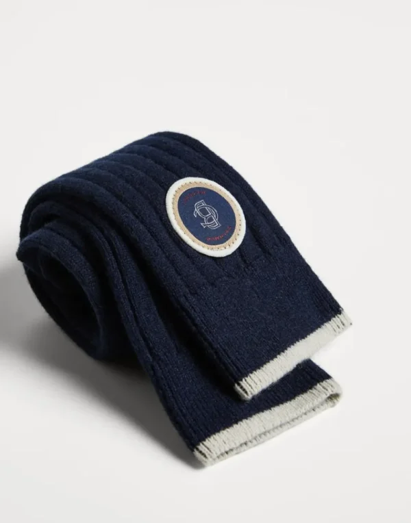 Accessori-Brunello Cucinelli Calzini in maglia di cashmere a coste con patch Blu Navy (C9080)