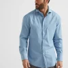 Camicie-Brunello Cucinelli Camicia basic fit in chambray effetto denim con colletto francese Denim Medio (C011)