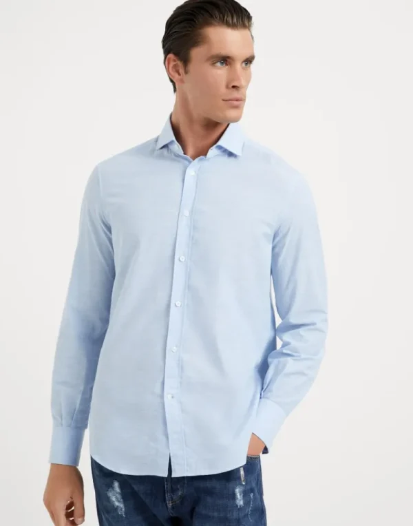 Camicie-Brunello Cucinelli Camicia basic fit in Oxford leggero con colletto francese Cielo (C012)