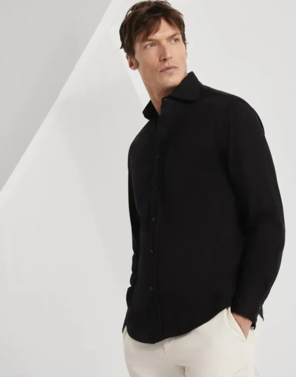 Camicie-Brunello Cucinelli Camicia basic fit in piquet di cotone con colletto francese Nero (C101)