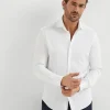 Camicie-Brunello Cucinelli Camicia basic fit in piquet di cotone con colletto francese Bianco (C159)