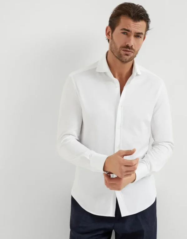 Camicie-Brunello Cucinelli Camicia basic fit in piquet di cotone con colletto francese Bianco (C159)