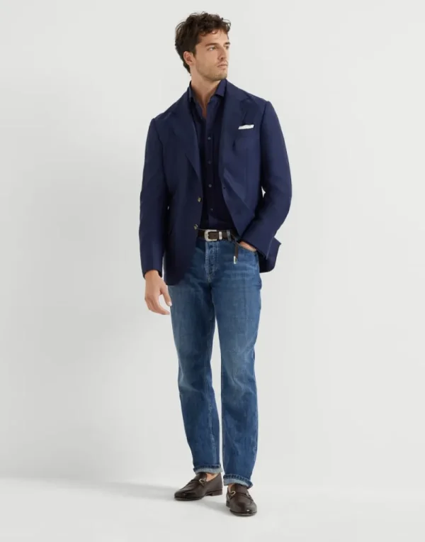 Camicie-Brunello Cucinelli Camicia basic fit in piquet di cotone con colletto francese Blu Navy (C9670)