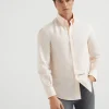 Camicie-Brunello Cucinelli Camicia basic fit in popeline rigato con colletto button down Melone (C006)