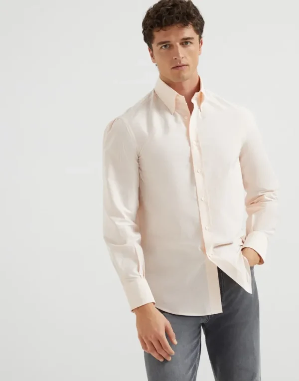 Camicie-Brunello Cucinelli Camicia basic fit in popeline rigato con colletto button down Melone (C006)