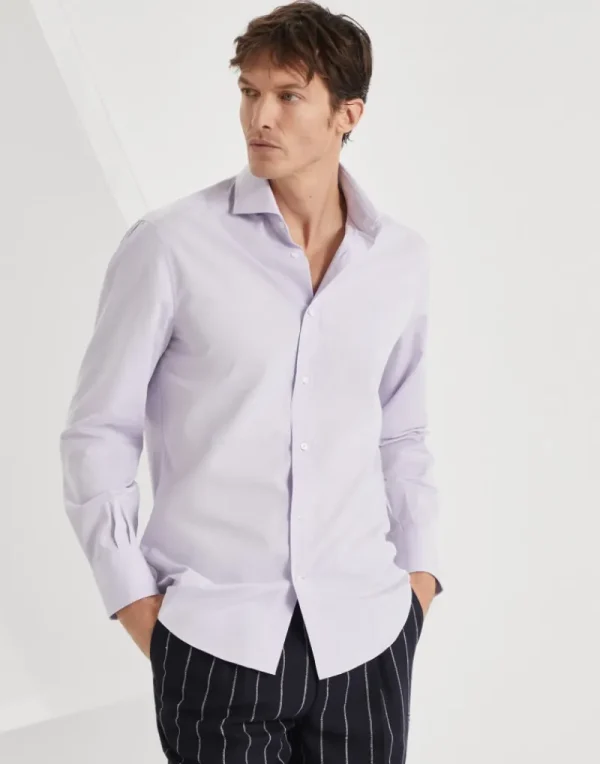 Camicie-Brunello Cucinelli Camicia basic fit in popeline con colletto francese Lavanda (C011)