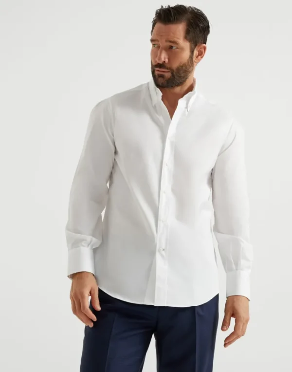 Camicie-Brunello Cucinelli Camicia basic fit in twill con colletto button down Bianco (C159)