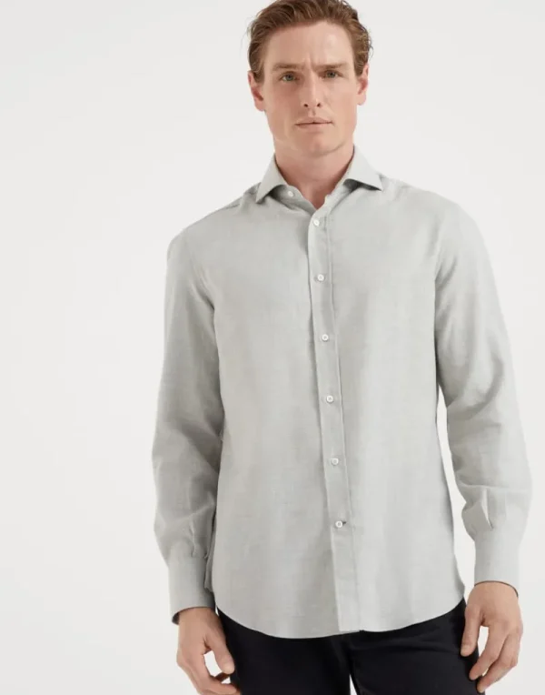 Camicie-Brunello Cucinelli Camicia basic fit in twill di cotone e cashmere Grigio (C043)