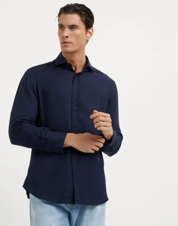 Camicie-Brunello Cucinelli Camicia basic fit in twill di cotone e cashmere Blu (C415)