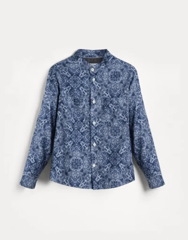 T-shirt & Camicie-Brunello Cucinelli Camicia collo coreana in twill Paisley di cotone Blu (C007)