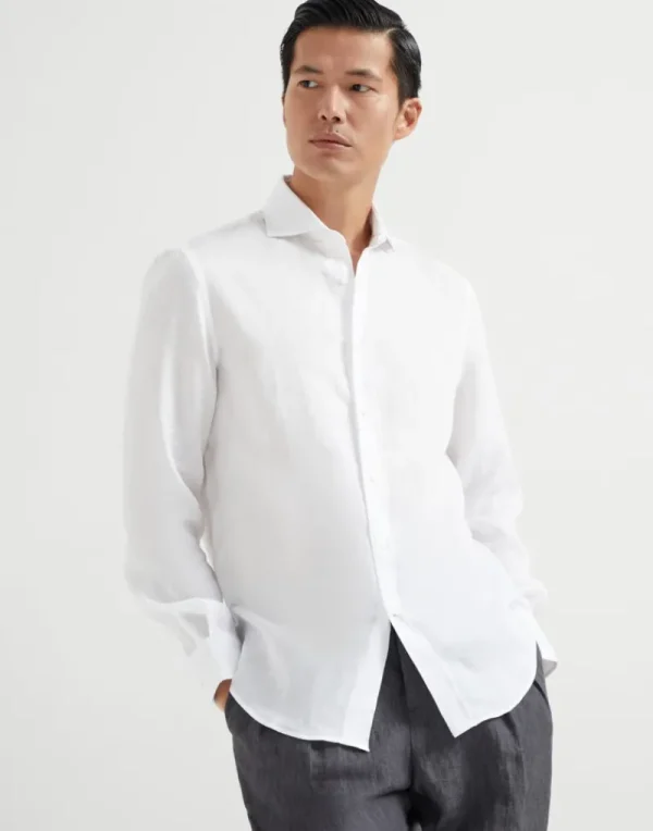 Camicie-Brunello Cucinelli Camicia easy fit in lino con colletto francese Bianco (C001)