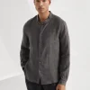 Camicie-Brunello Cucinelli Camicia easy fit in lino con collo coreana Carbone (C045)