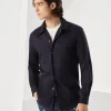 Camicie-Brunello Cucinelli Camicia easy fit in twill tinto capo con taschini Blu Navy (C063)