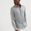 Camicie-Brunello Cucinelli Camicia in jersey leggero di seta e cotone con colletto francese Grigio (C571)