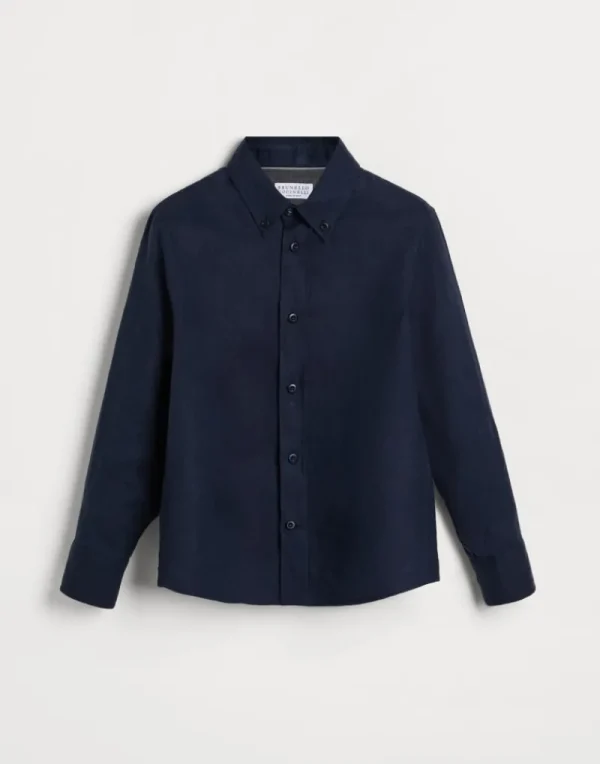 T-shirt & Camicie-Brunello Cucinelli Camicia in lino con colletto button down Blu Navy (C019)