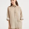 Camicie-Brunello Cucinelli Camicia in organza di cotone con Glistening Herbarium Embroidery Beige (C8690)