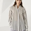 Camicie-Brunello Cucinelli Camicia in organza di cotone con Dazzling Stripe Embroidery Marrone (C100)