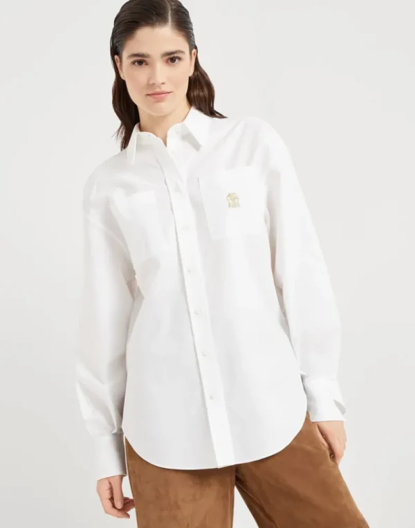 Camicie-Brunello Cucinelli Camicia in Oxford di cotone con logo Bianco (C159)