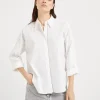 Camicie-Brunello Cucinelli Camicia in popeline di cotone stretch con Shiny Trim Bianco (C159)