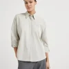 Camicie-Brunello Cucinelli Camicia in popeline di cotone stretch con Shiny Trim Avena (C7498)