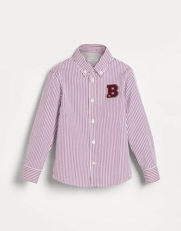 T-shirt & Camicie-Brunello Cucinelli Camicia in popeline rigato con patch Bordeaux (C083)