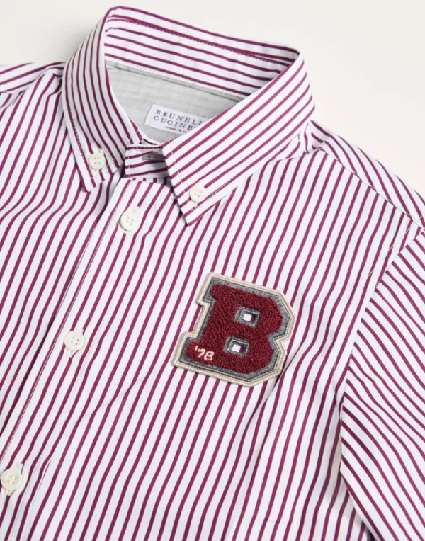 T-shirt & Camicie-Brunello Cucinelli Camicia in popeline rigato con patch Bordeaux (C083)