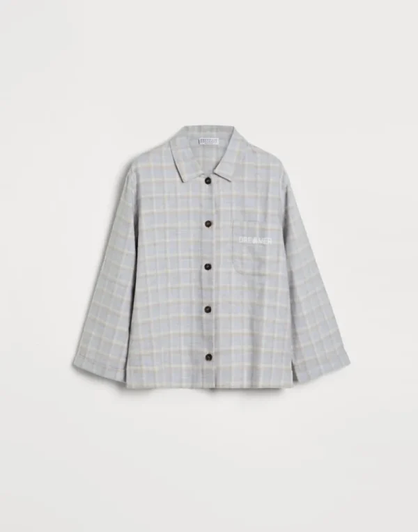 Ready To Wear (2-6 Anni)-Brunello Cucinelli Camicia pigiama in flanella di cotone check con stampa Grigio Chiaro (C043)