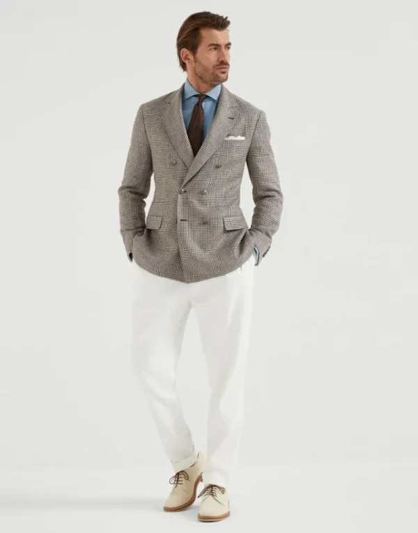 Camicie-Brunello Cucinelli Camicia slim fit in chambray effetto denim con colletto francese Denim Medio (C011)