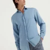 Camicie-Brunello Cucinelli Camicia slim fit in denim leggero con colletto francese Denim Chiaro (C008)