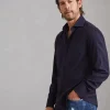 Camicie-Brunello Cucinelli Camicia slim fit in flanella chevron di cotone stretch con colletto francese Blu Navy (C019)