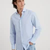 Camicie-Brunello Cucinelli Camicia slim fit in Oxford leggero con colletto francese Cielo (C012)