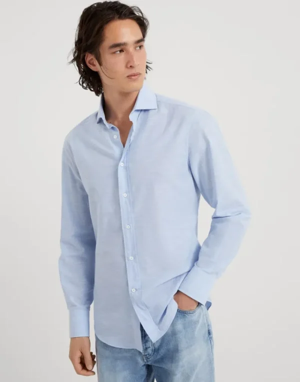 Camicie-Brunello Cucinelli Camicia slim fit in Oxford leggero con colletto francese Cielo (C012)